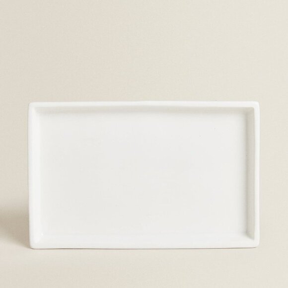 NEW Zara Home 3 Piece WHITE EARTHENWARE JAR and DISH SET - Picture 9 of 14